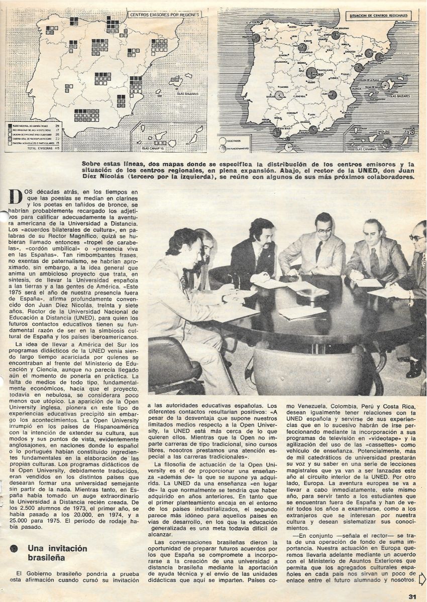 Artículo de Manuel María Meseguer sobre los primeros años de la universidad y sus planes de colaboración con otras universidades (ABC, 26/01/1975)